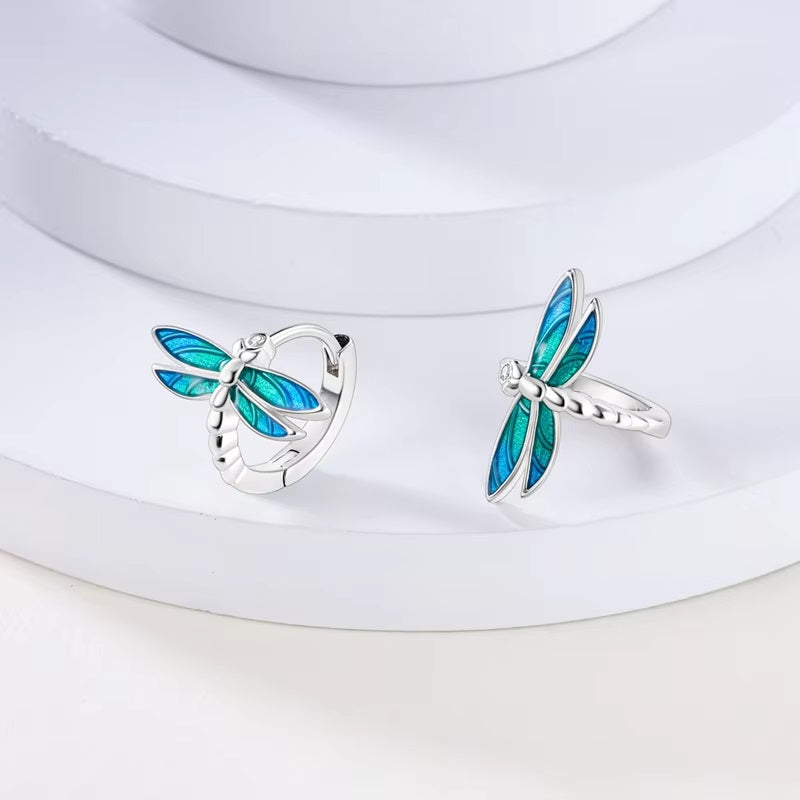 Dragonfly Silver Hoop Earrings