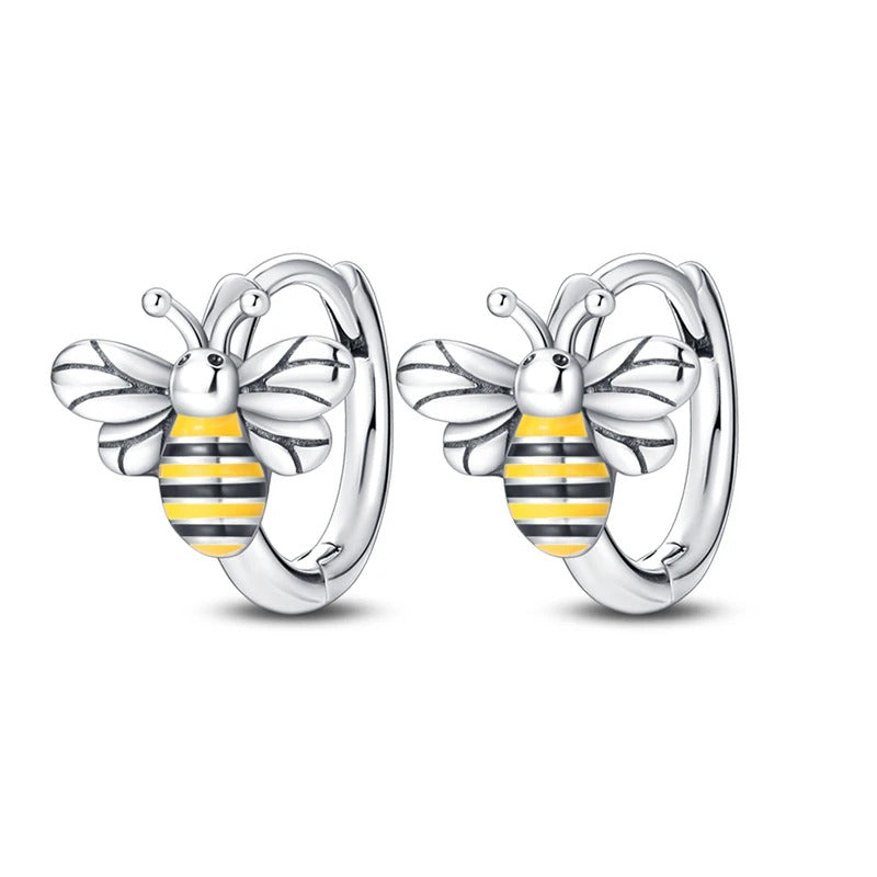 Bee Silver Hoop Earrings