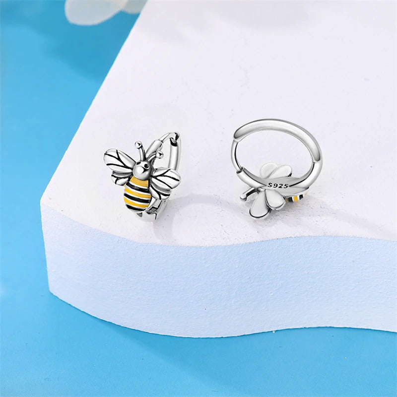Bee Silver Hoop Earrings