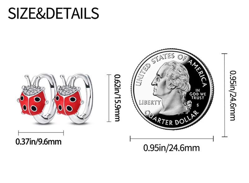 Ladybug Silver Hoop Earrings