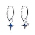 Blue Crystal Star Silver Hoop Earrings