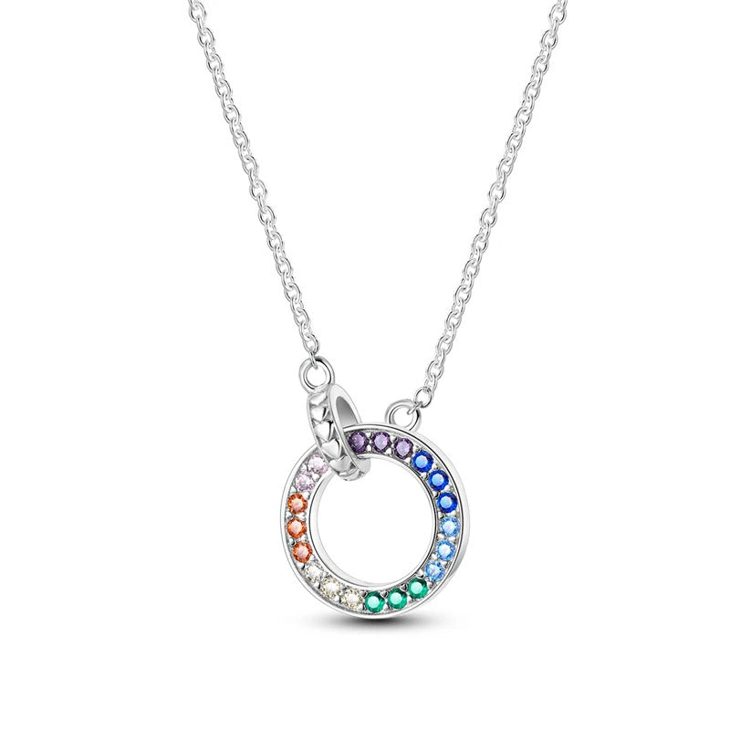 Crystal Moon Round Silver Necklace