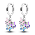 Crystal Butterfly Silver Hoop Earrings
