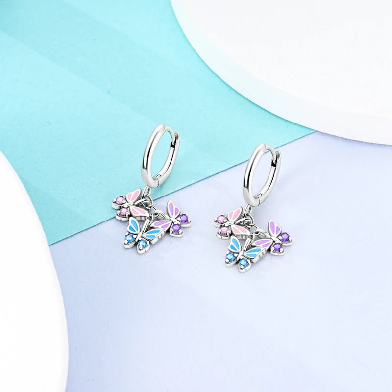 Crystal Butterfly Silver Hoop Earrings