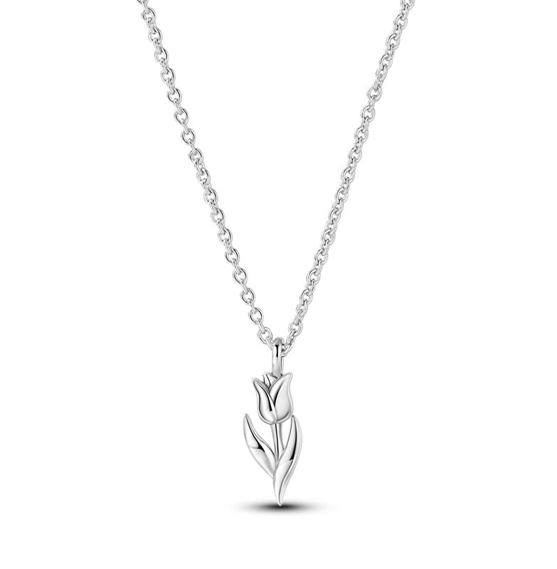Tulip Flower Silver Necklace