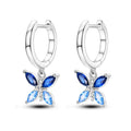 Blue Crystal Butterfly Silver Hoop Earrings