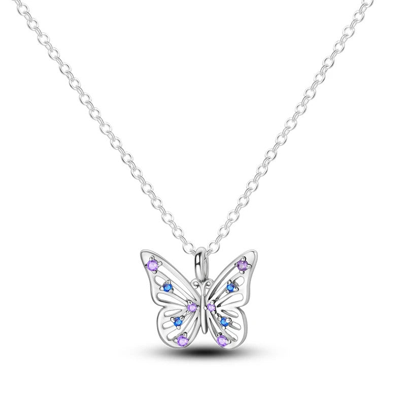 Crystal Butterfly Silver Necklace