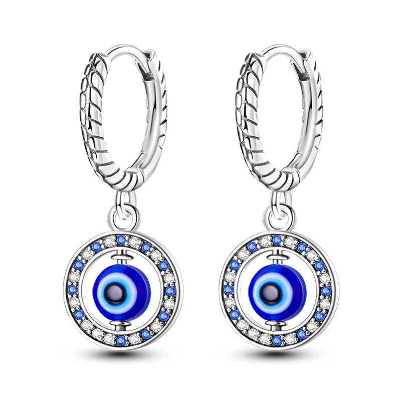 Evil Eye Silver Hoop Earrings