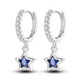 Blue Star Silver Hoop Earrings