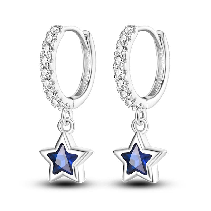 Blue Star Silver Hoop Earrings