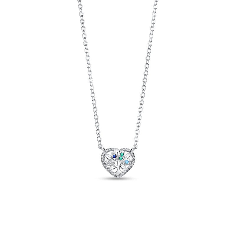 Crystal Heart Tree Silver Necklace