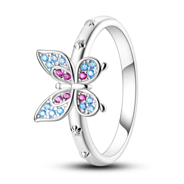 Crystal Butterfly Silver Ring