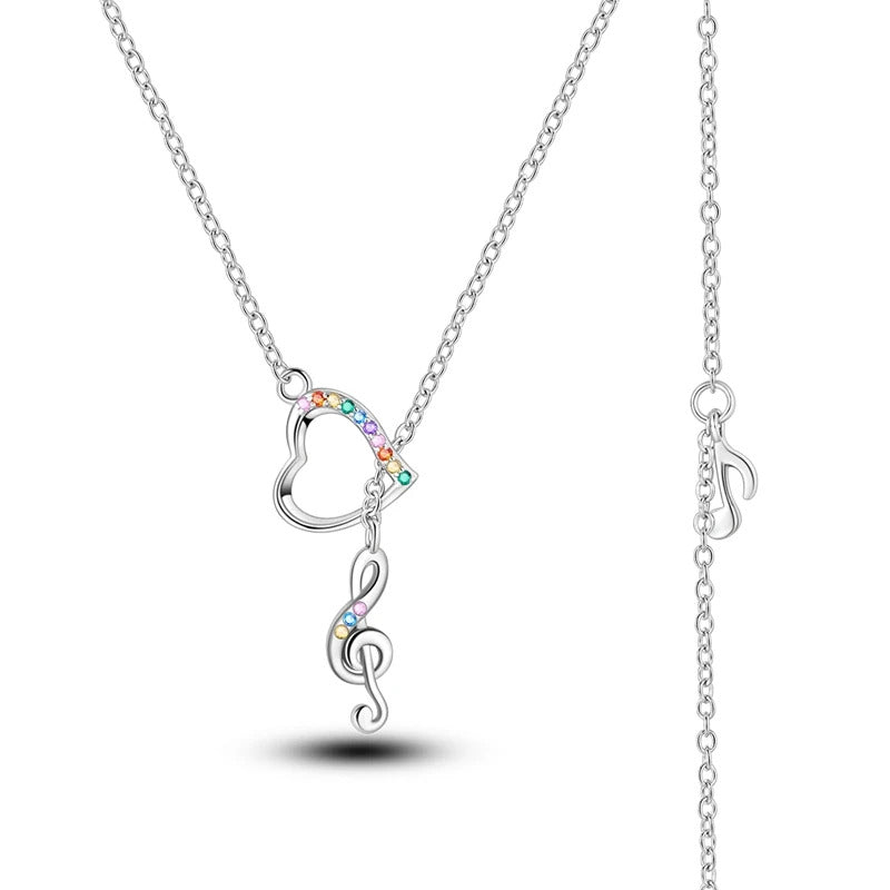 Heart Music Note Silver Necklace
