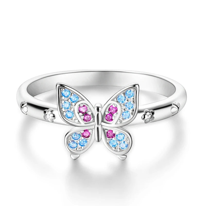 Crystal Butterfly Silver Ring