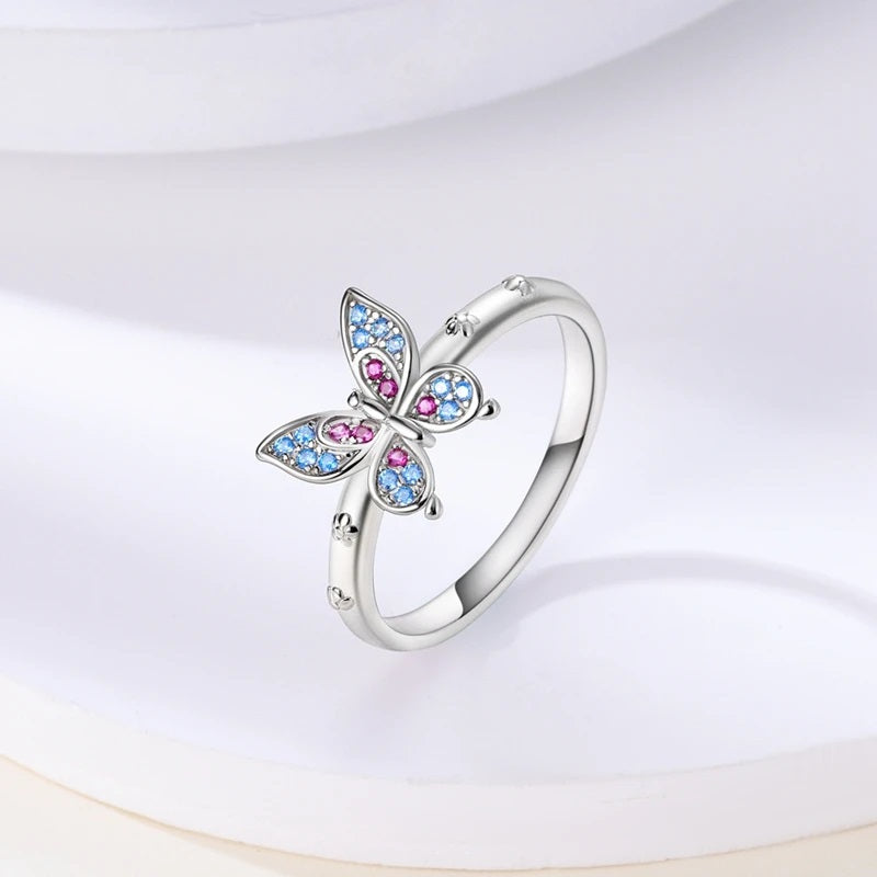 Crystal Butterfly Silver Ring