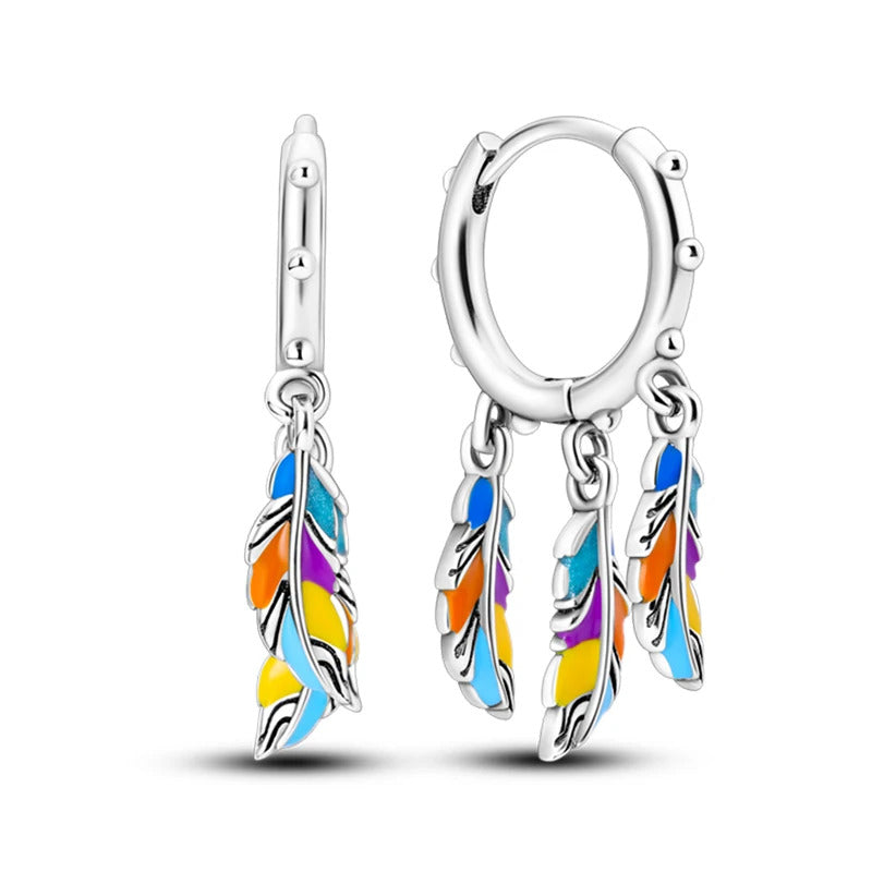 Feather Silver Hoop Earrings