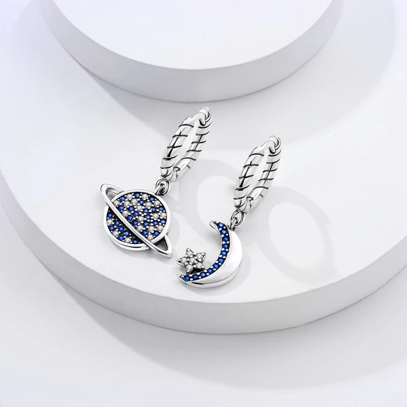 Planet Moon Star Silver Hoop Earrings