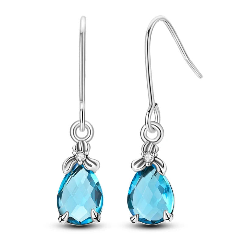 Blue Crystal Silver Dangle Earrings