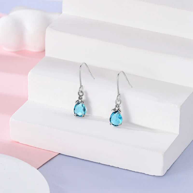 Blue Crystal Silver Dangle Earrings