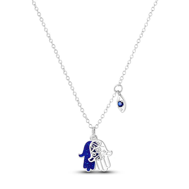 Hamsa Hand Evil Eye Silver Necklace