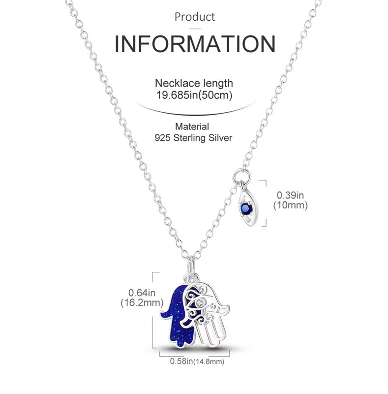 Hamsa Hand Evil Eye Silver Necklace