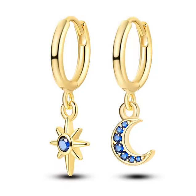 Crystal Moon Star Hoop Earrings