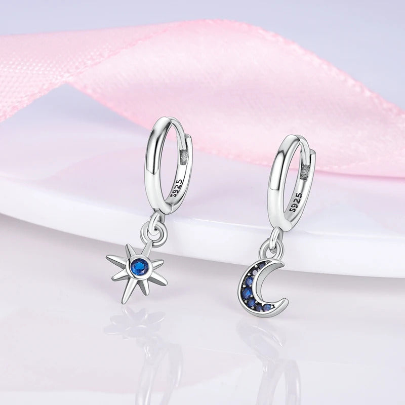 Crystal Moon Star Hoop Earrings