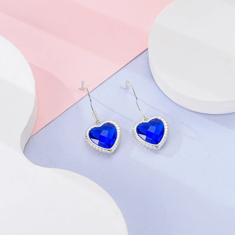 Blue Heart Silver Dangle Earrings