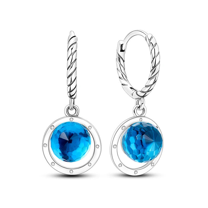 Blue Crystal Silver Hoop Earrings