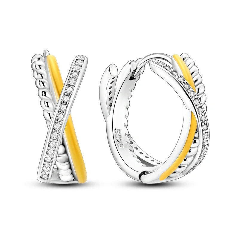 Crystal Criss Coss Silver Hoop Earrings