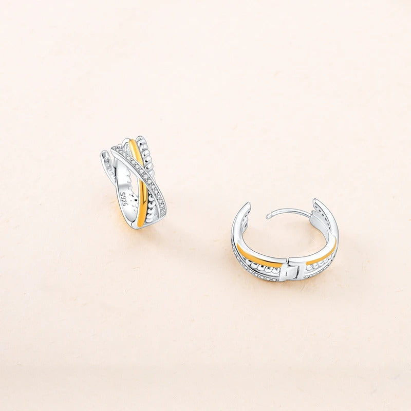 Crystal Criss Coss Silver Hoop Earrings
