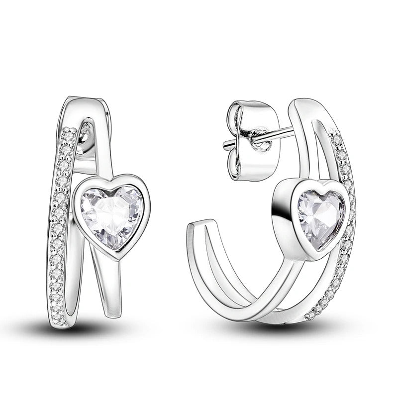 Crystal Heart Silver Stud Earrings