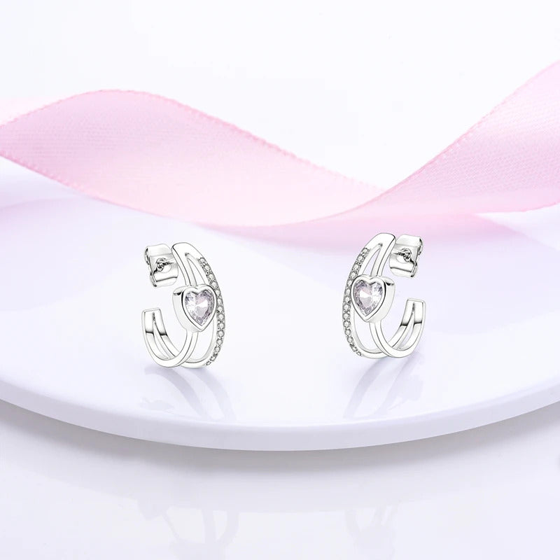 Crystal Heart Silver Stud Earrings