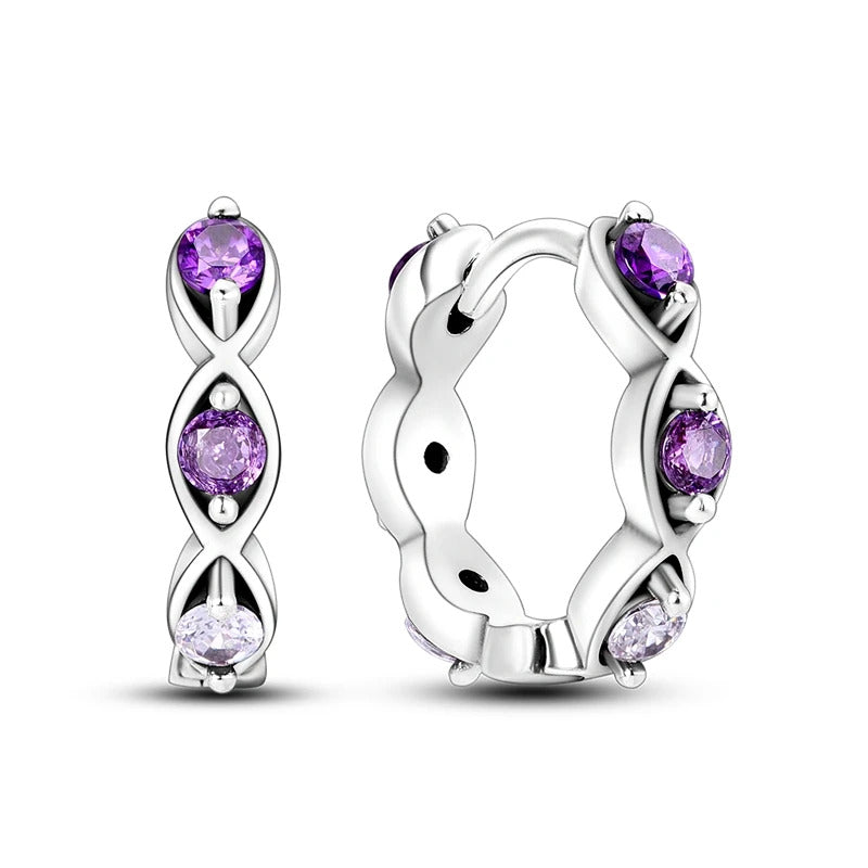 Purple Crystal Silver Hoop Earrings