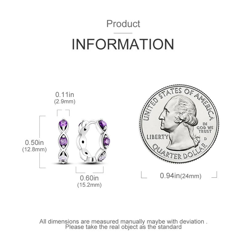 Purple Crystal Silver Hoop Earrings