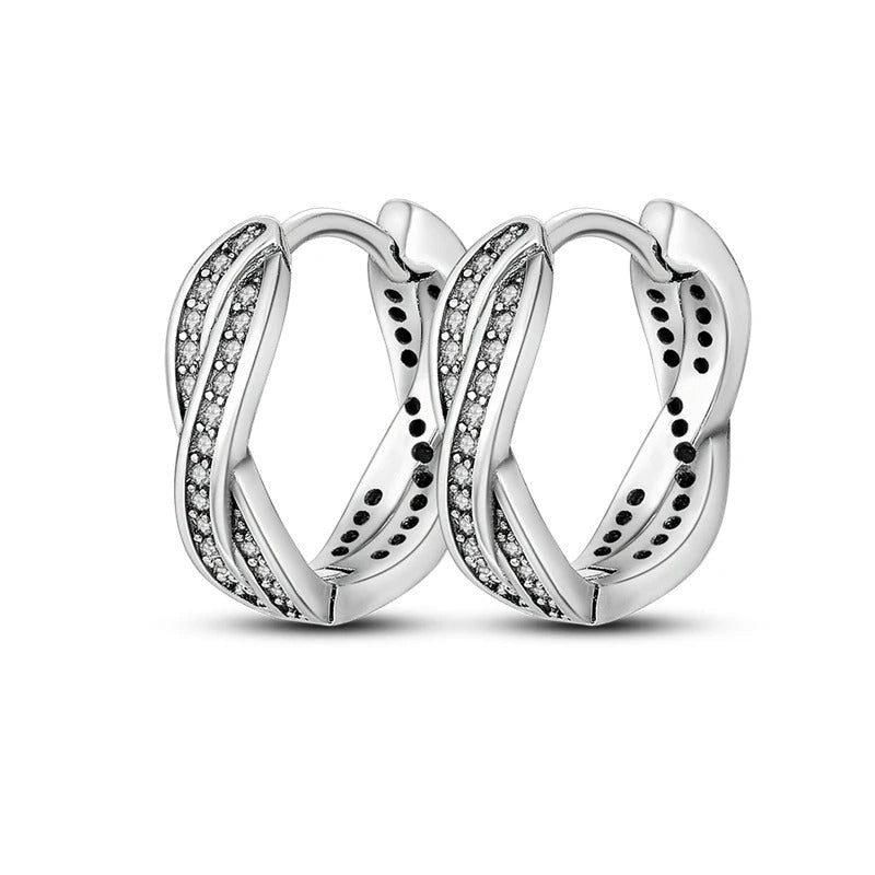 Crystal Twist Silver Hoop Earrings