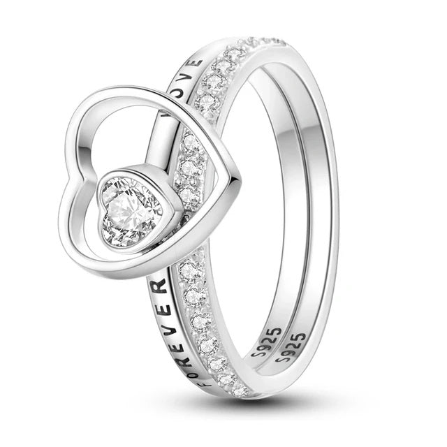 Crystal Heart Love Silver Ring