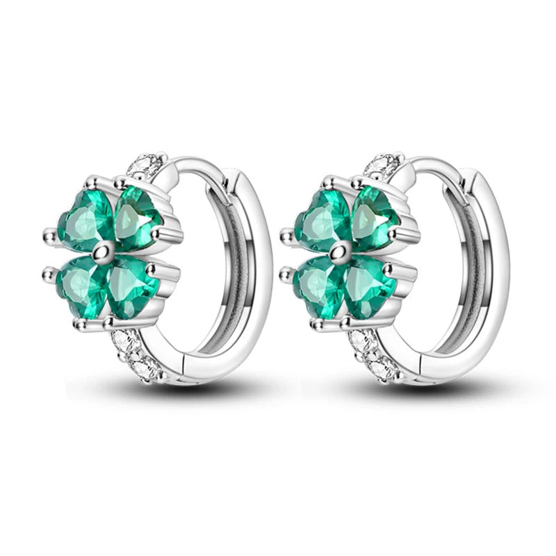 Lucky Clover Leaf Silver Hoop Earrings