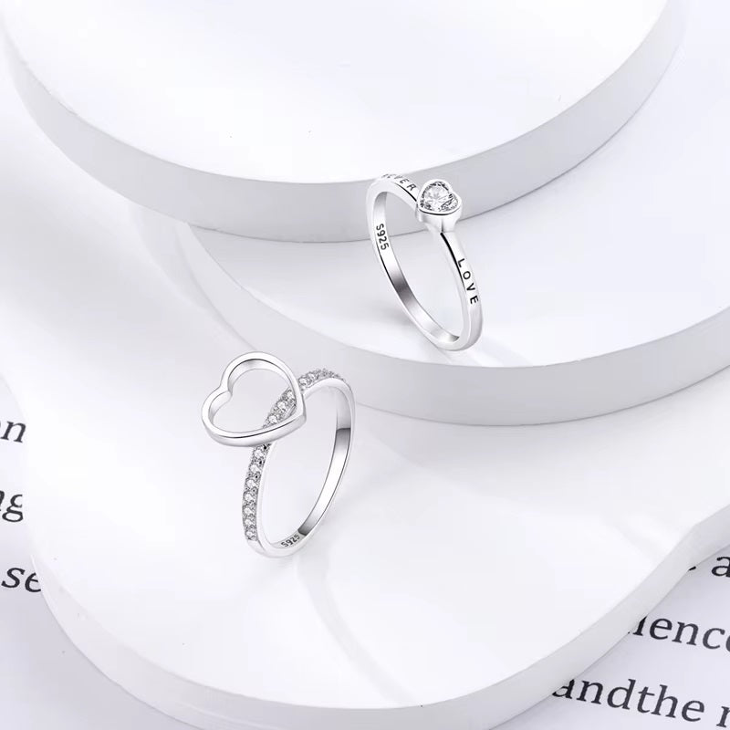 Crystal Heart Love Silver Ring