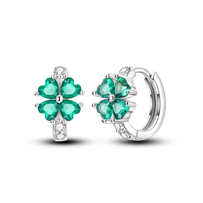 Lucky Clover Leaf Silver Hoop Earrings