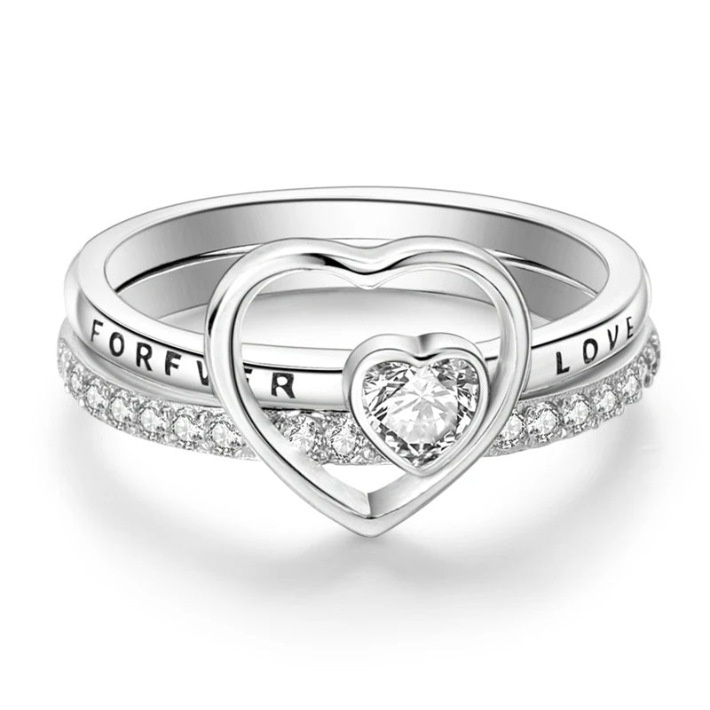 Crystal Heart Love Silver Ring