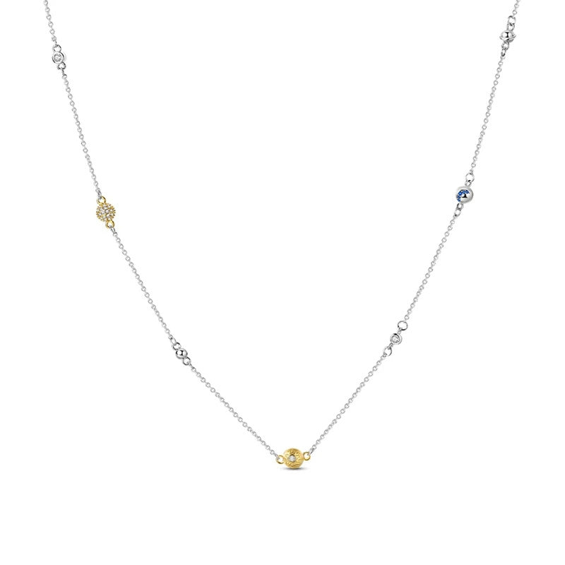 Crystal Bead Charm Silver Necklace