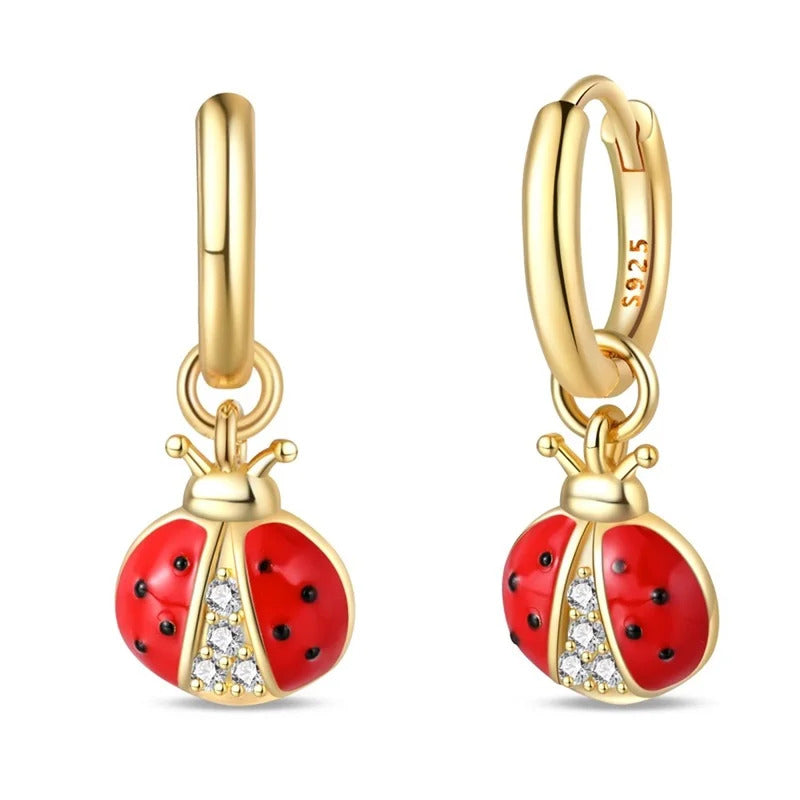 Ladybug Gold Silver Hoop Earrings