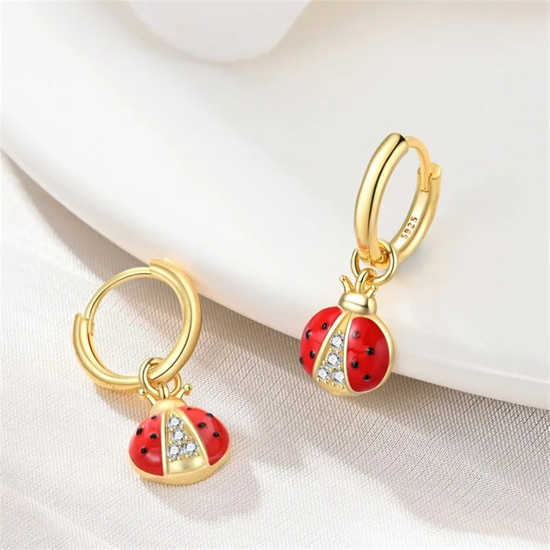 Ladybug Gold Silver Hoop Earrings