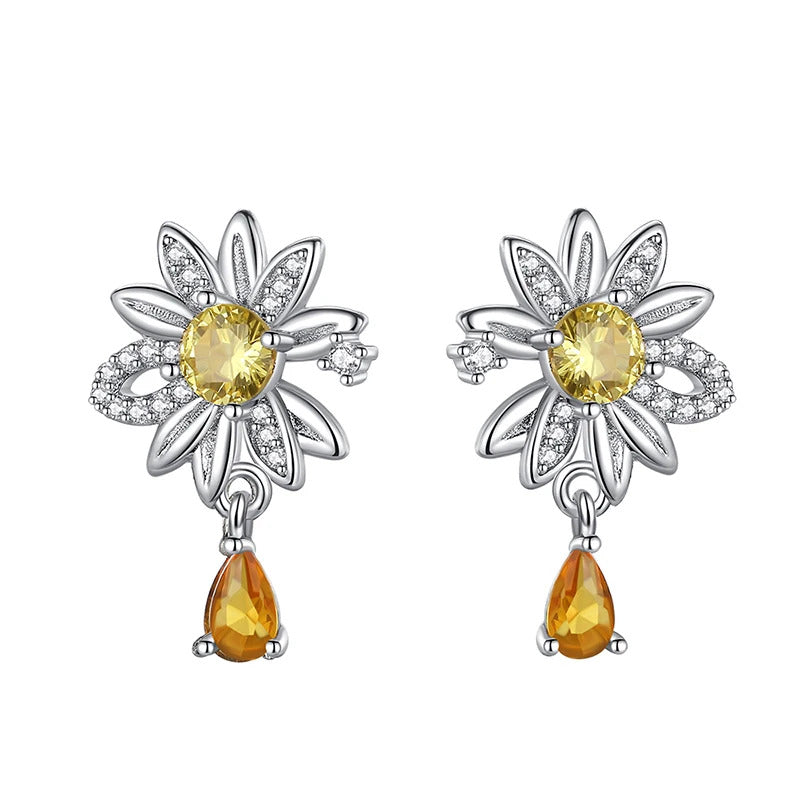 Crystal Flower Silver Stud Earrings