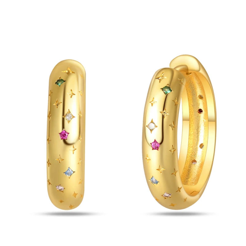 Crystal Gold Silver Hoop Earrings