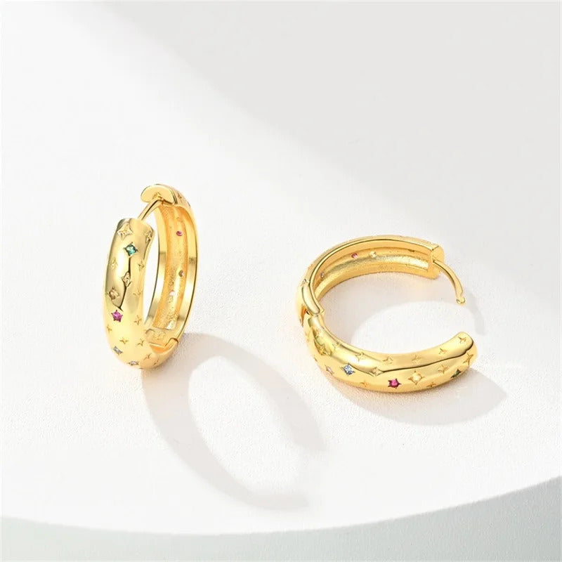 Crystal Gold Silver Hoop Earrings