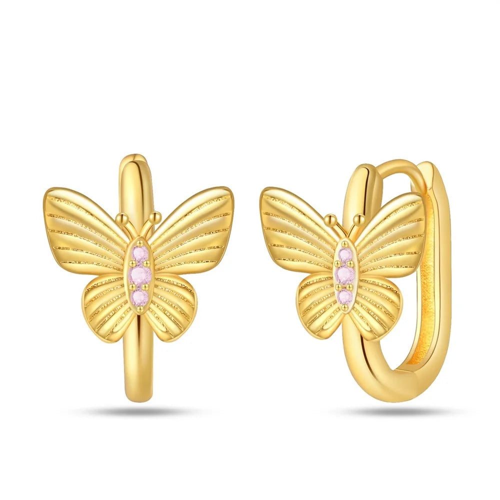 Gold Butterfly Silver Hoop Earrings