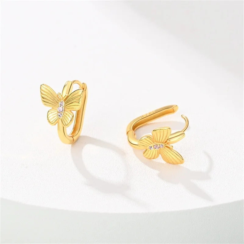 Gold Butterfly Silver Hoop Earrings