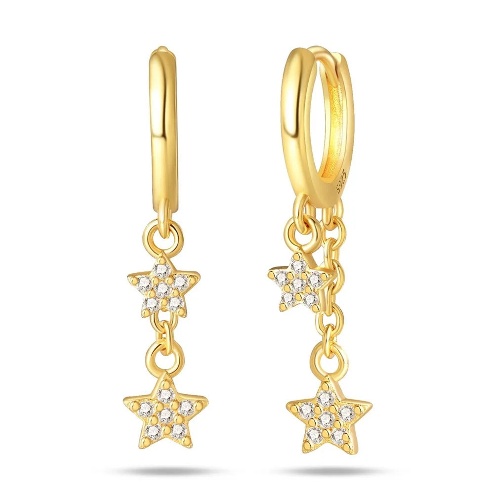 Crystal Star Gold Silver Hoop Earrings